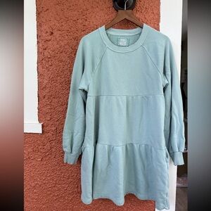 Aerie Weekend Tiered Tunic Size Medium Light Blue Pockets Cotton Bohemian